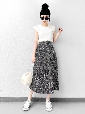 「Chaco closet（チャコ クローゼット）のワッフルフレンチスリーブ半袖T（Tシャツ/カットソー）」を使った、Aiさん（レディース・163cm）の夏コーディネート