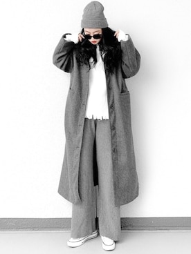 「LVEU.（ラブユ.）のアイテム（ステンカラーコート）」を使った、Aiさん（レディース・163cm）の秋コーディネート