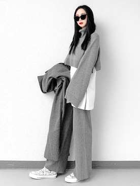 「LVEU.（ラブユ.）のアイテム（ステンカラーコート）」を使った、Aiさん（レディース・163cm）の冬コーディネート