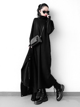 「HARE（ハレ）のアイテム（ライダースジャケット）」を使った、Aiさん（レディース・163cm）の冬コーディネート