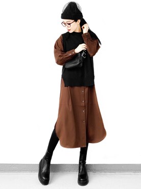 「DISCOAT（ディスコート）のアイテム（シャツワンピース）」を使った、Aiさん（レディース・163cm）の秋コーディネート