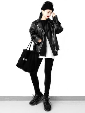 「MURUA（ムルーア）のアイテム（ライダースジャケット）」を使った、Aiさん（レディース・163cm）の秋コーディネート