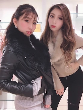 「LIPSERVICE（リップサービス）のアイテム（ライダースジャケット）」を使った、maika💜さん（レディース・154cm）の冬コーディネート