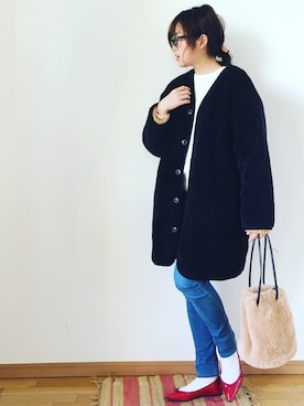 「白靴下」｜「アイテム（その他アウター）」を使った、mari◡̈♥︎さん（レディース・155cm）の冬コーディネート