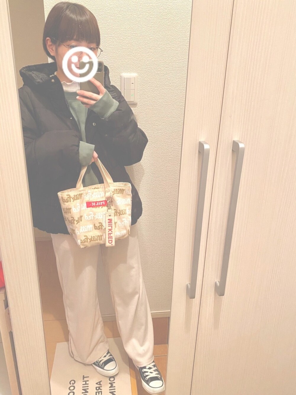 「チビコーデ、チビーズ✳︎、低身長、おしゃれさんと繋がりたい」｜「moment+のベーシック中綿フードブルゾン（ダウンジャケット/コート、ブラック系）」を使った、ち び ま る 🐰さん（レディース・147cm）の冬コーディネートの1枚目の写真