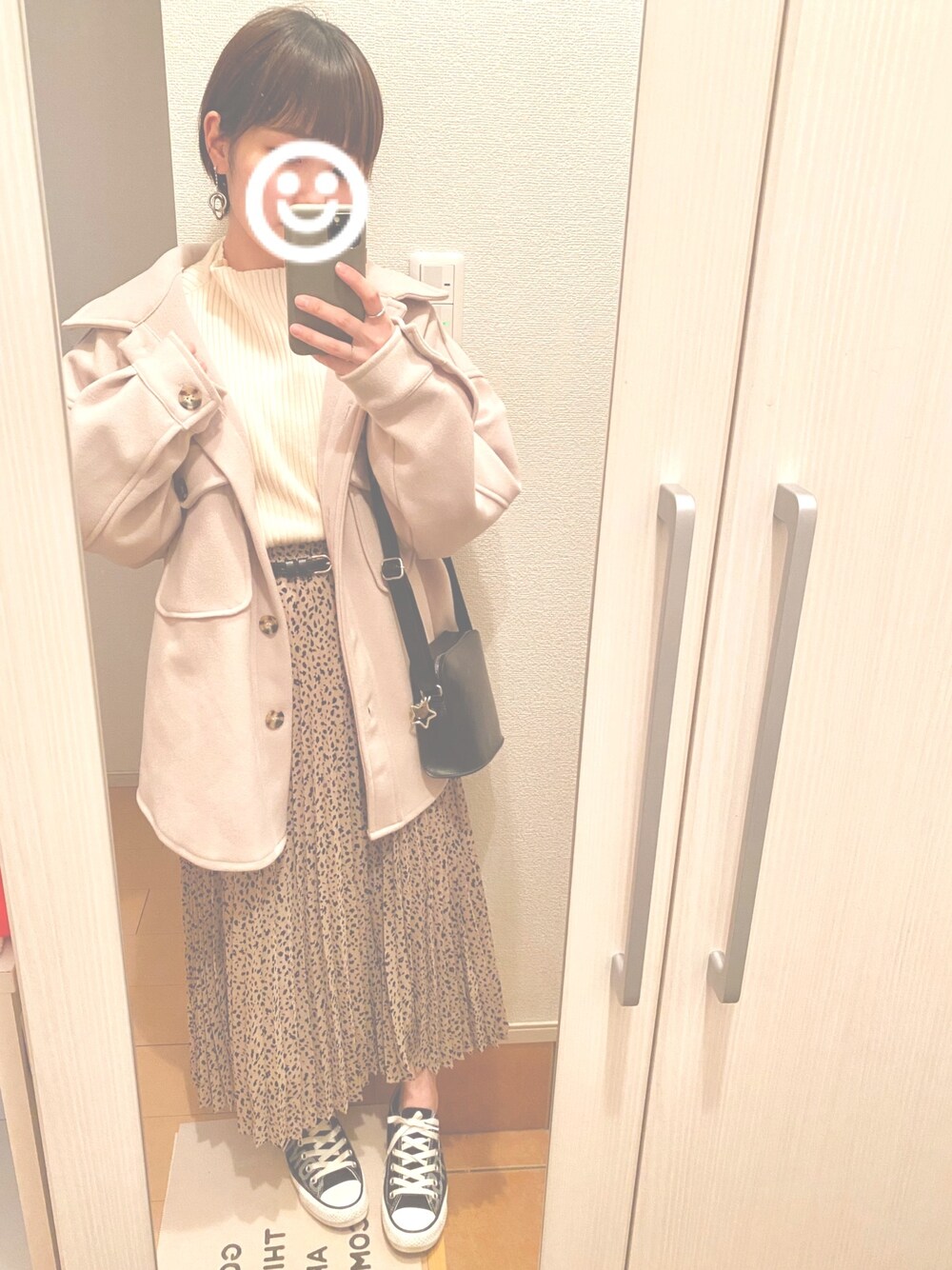 「チビーズ✳︎、チビコーデ、低身長、おしゃれさんと繋がりたい」｜「VISのゆれダブルリングピアス（ピアス（両耳用）、シルバー系）」を使った、ち び ま る 🐰さん（レディース・147cm）の冬コーディネートの1枚目の写真