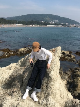 「Carhartt（カーハート）のcarhartt(カーハート)   Workwear Pocket Long-Sleeve T-Shirts ポケットロングTシャツ（Tシャツ/カットソー、ホワイト系）」を使った、MISAKIさん（レディース・176cm）の夏コーディネート