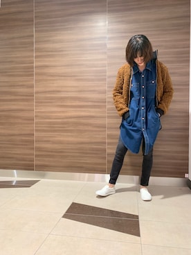 「ディーゼル」｜「アイテム（ライダースジャケット）」を使った、にんさん（レディース・165cm）の秋コーディネート