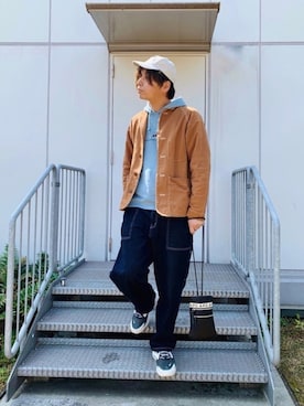 「アイテム（パーカー、ブルー系）」を使った、kentoさん（メンズ・177cm）の春コーディネート