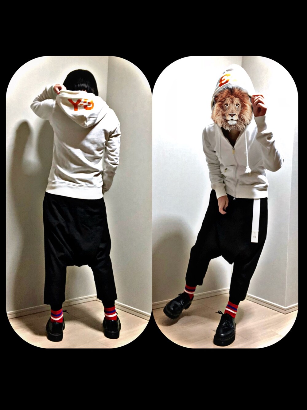 「yohji yamamoto 、Y-3、Dr.Martens、BLACK COMME des GARÇONS、COMME des GARÇONS、コムデギャルソン、ワイスリー(Y-3)、フォロー返します、COMME des GARCONS、ジャストサイズ」｜「BLACK COMME des GARCONSのアイテム（パンツ、ブラック系）」を使った、きつね使いまみたさん（レディース・155cm）の冬コーディネートの1枚目の写真