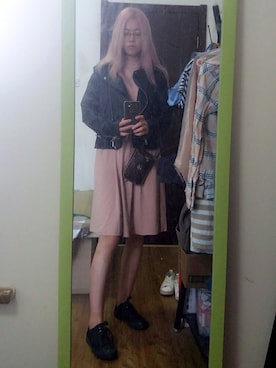 「stradivarius（ストラディバリウス）のアイテム（ライダースジャケット）」を使った、西瓜哦さん（レディース・170cm）の夏コーディネート