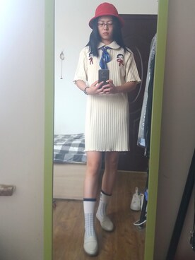 「UNKNOWN.（アンノウン）のアイテム（帽子）」を使った、西瓜哦さん（レディース・170cm）の秋コーディネート