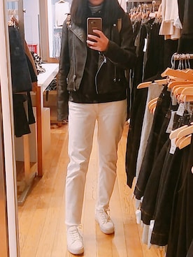 「stradivarius（ストラディバリウス）のアイテム（ライダースジャケット）」を使った、西瓜哦さん（レディース・170cm）の秋コーディネート