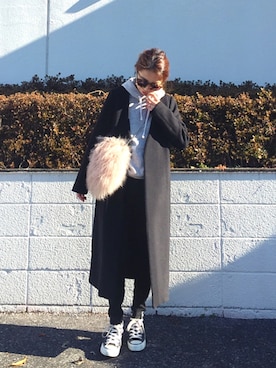 「TODAYFUL（トゥデイフル）のアイテム（ステンカラーコート）」を使った、yurieさん（レディース・156cm）の冬コーディネート