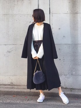 「サッシュベルト」｜「アイテム（ステンカラーコート）」を使った、yurieさん（レディース・156cm）の冬コーディネート