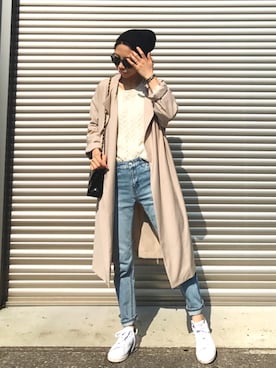 「GU（ジーユー）のアイテム（ノーカラージャケット）」を使った、yurieさん（レディース・156cm）の春コーディネート