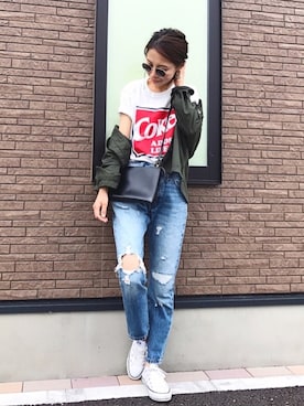 「CANAL JEAN（キャナルジーン）のアイテム（ピアス（両耳用））」を使った、yurieさん（レディース・156cm）の春コーディネート