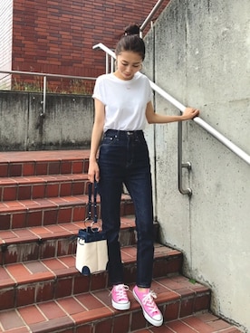 「CANAL JEAN（キャナルジーン）のアイテム（ピアス（両耳用））」を使った、yurieさん（レディース・156cm）の夏コーディネート