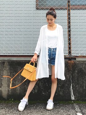 「Ameri（アメリ）のアイテム（かごバッグ）」を使った、yurieさん（レディース・156cm）の夏コーディネート