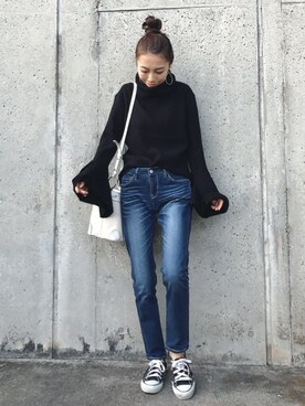 「GRL（グレイル）のアイテム（ピアス（両耳用））」を使った、yurieさん（レディース・156cm）の秋コーディネート