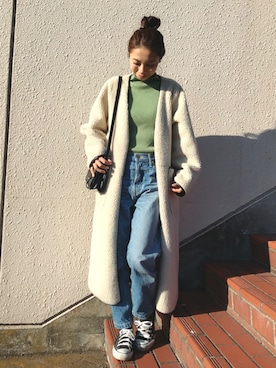 「NANO universe（ナノユニバース）のアイテム（ムートンコート）」を使った、yurieさん（レディース・156cm）の冬コーディネート