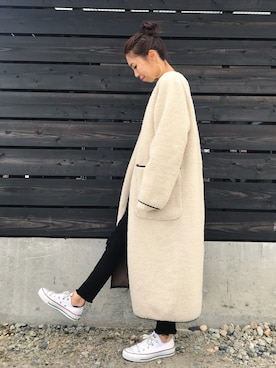 「NANO universe（ナノユニバース）のアイテム（ムートンコート）」を使った、yurieさん（レディース・156cm）の冬コーディネート