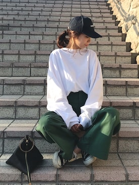 「袖ボリューム」｜「アイテム（キャップ）」を使った、yurieさん（レディース・156cm）の春コーディネート