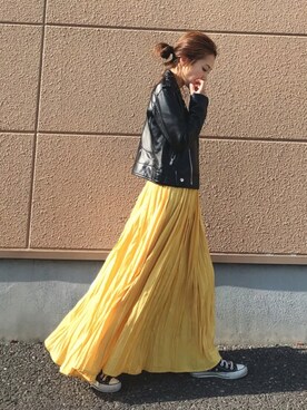 「TODAYFUL（トゥデイフル）のアイテム（ライダースジャケット）」を使った、yurieさん（レディース・156cm）の春コーディネート