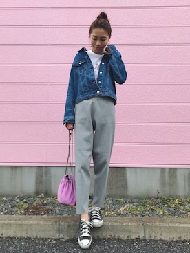 「GRL（グレイル）のアイテム（デニムジャケット）」を使った、yurieさん（レディース・156cm）の春コーディネート