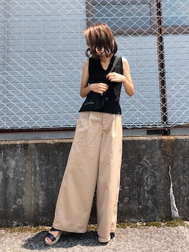 「STUDIOUS（ステュディオス）のアイテム（チノパンツ）」を使った、yurieさん（レディース・156cm）の夏コーディネート