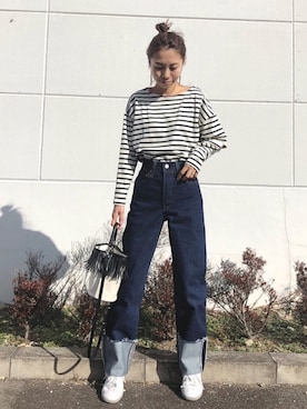 「Levi's（リーバイス）のRIBCAGE ストレート アンクル LUCK OF THE DRAW（デニムパンツ）」を使った、yurieさん（レディース・156cm）の冬コーディネート