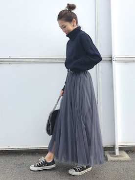 「GRL（グレイル）のアイテム（ピアス（両耳用））」を使った、yurieさん（レディース・156cm）の冬コーディネート