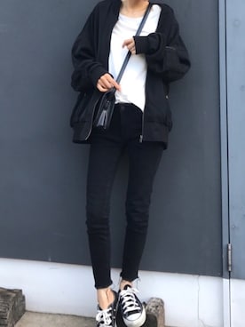 「GRL（グレイル）のアイテム（MA-1）」を使った、yurieさん（レディース・156cm）の冬コーディネート