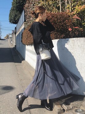 yurieさんの「[低身長サイズ有]チュールロングスカート」を使ったコーディネート