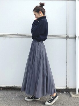 yurieさんの「[低身長サイズ有]チュールロングスカート」を使ったコーディネート