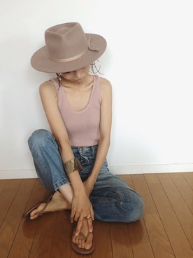 「SLOBE IENA（スローブイエナ）のアイテム（ハット）」を使った、yurieさん（レディース・155cm）の夏コーディネート