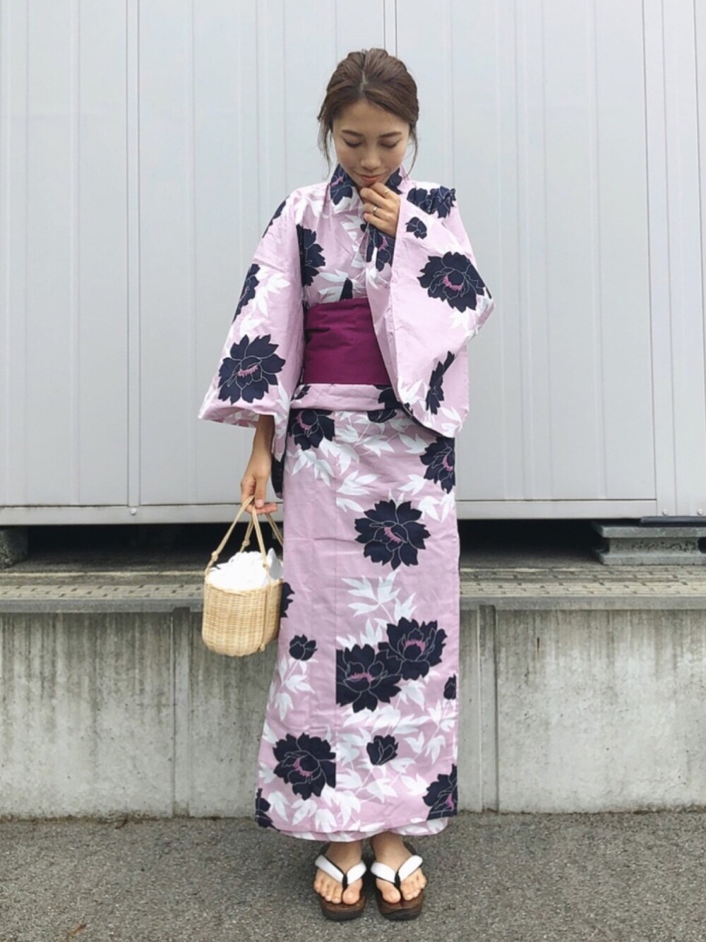 「夏、浴衣、お祭り、ゆかた、花火大会、低身長、プチプラ、GRL」｜「GRLの4点セット牡丹浴衣（浴衣、ピンク系）」を使った、yurieさん（レディース・155cm）の夏コーディネートの1枚目の写真