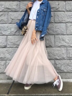 「GRL（グレイル）のアイテム（デニムジャケット）」を使った、yurieさん（レディース・156cm）の秋コーディネート