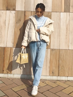 「GRL（グレイル）のハイネックパワショルレーストップス（Tシャツ/カットソー）」を使った、yurieさん（レディース・156cm）の冬コーディネート