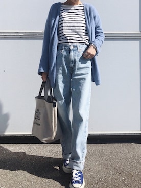 「アイテム（スニーカー、ブルー系）」を使った、yurieさん（レディース・156cm）の冬コーディネート