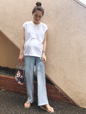 「アイテム（ビーチサンダル、ゴールド系）」を使った、yurieさん（レディース・156cm）の夏コーディネート