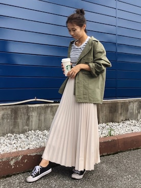 「GRL（グレイル）のプリーツスカート（スカート）」を使った、yurieさん（レディース・156cm）の春コーディネート