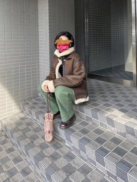 「AVIREX（アヴィレックス）のアイテム（ムートンコート）」を使った、DOさん（レディース・166cm）の冬コーディネート