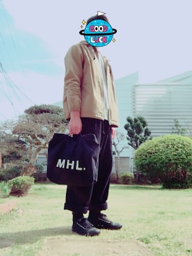 「MHL.（エムエイチエル）のアイテム（ブルゾン）」を使った、こーへいさん（メンズ・172cm）の春コーディネート