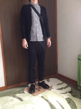 「ブラック×ホワイト」｜「アイテム（その他シューズ）」を使った、ともさん（メンズ・170cm）の秋コーディネート