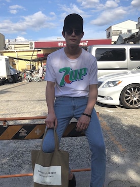 「ARMANI EXCHANGE（アルマーニエクスチェンジ）のアイテム（キャップ）」を使った、ふくべいさん（メンズ・182cm）の春コーディネート