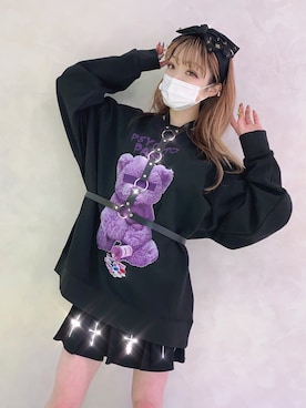 「病みかわいい」｜「アイテム（スウェット）」を使った、nanagalさん（レディース・155cm）の春コーディネート