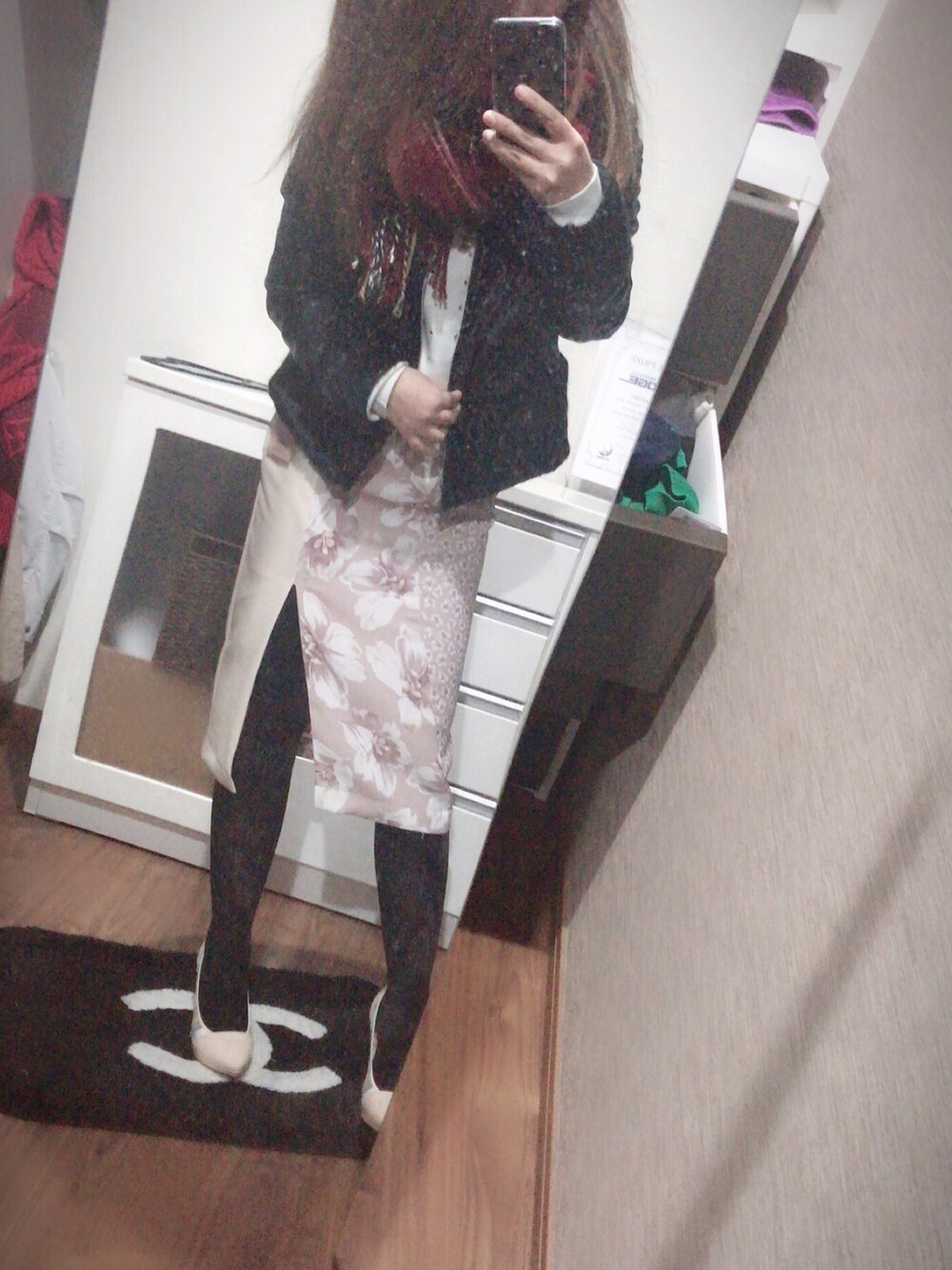 「STRAWBERRY-FIELDSのアイテム（ライダースジャケット、ブラック系）」を使った、❤︎さん（レディース・153cm）の春コーディネートの1枚目の写真