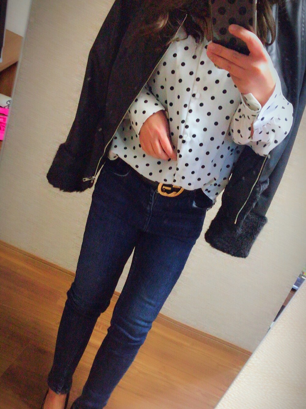 「eimy istoireのアイテム（デニムパンツ、ブルー系）」を使った、❤︎さん（レディース・153cm）の春コーディネートの1枚目の写真