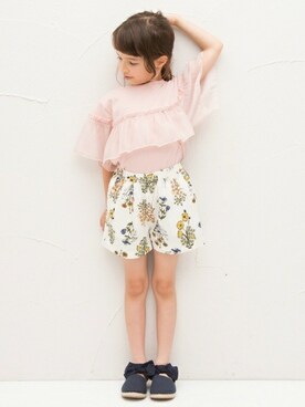 「petit main（プティマイン）のアイテム（トップス）」を使った、petit　main・b-roomさん（キッズ・116cm）の夏コーディネート